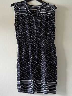 LOFT Outlet Petite MP Navy Floral Stripe Sleeveless Dress Elastic Waist Rayon